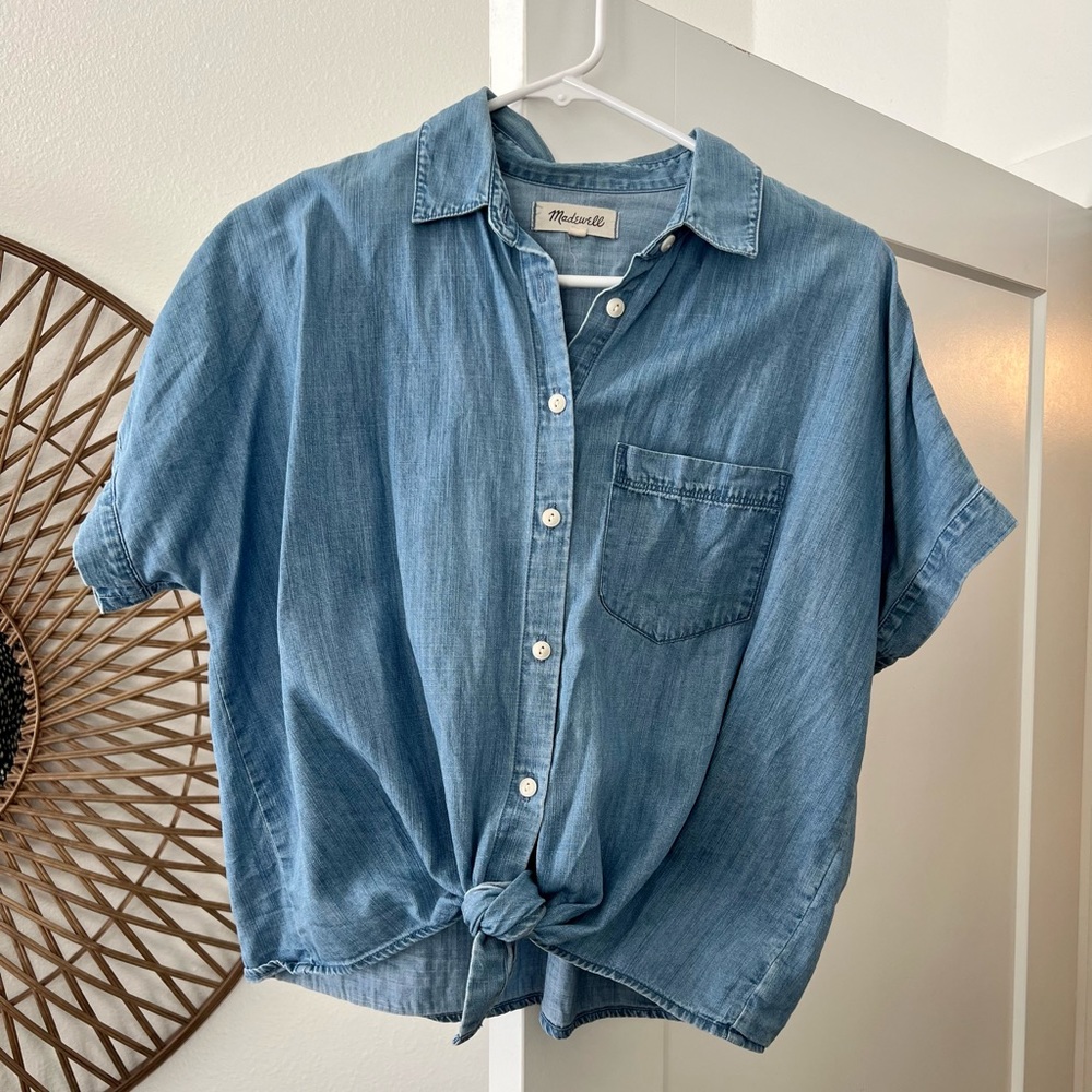 Madewell Chambray Tie Front Top